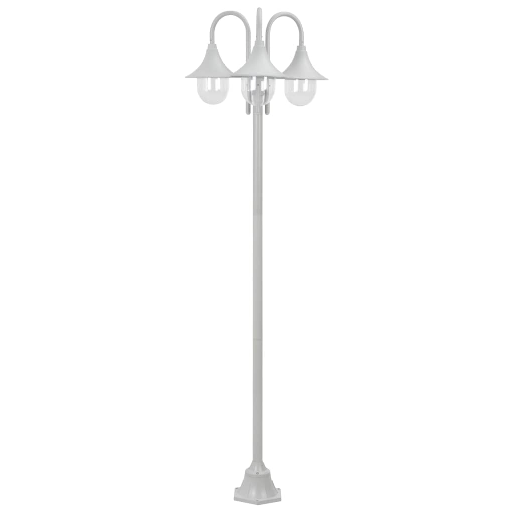 vidaXL Candeeiro de pé p/ jardim c/ 3 braços E27 220cm alumínio branco
