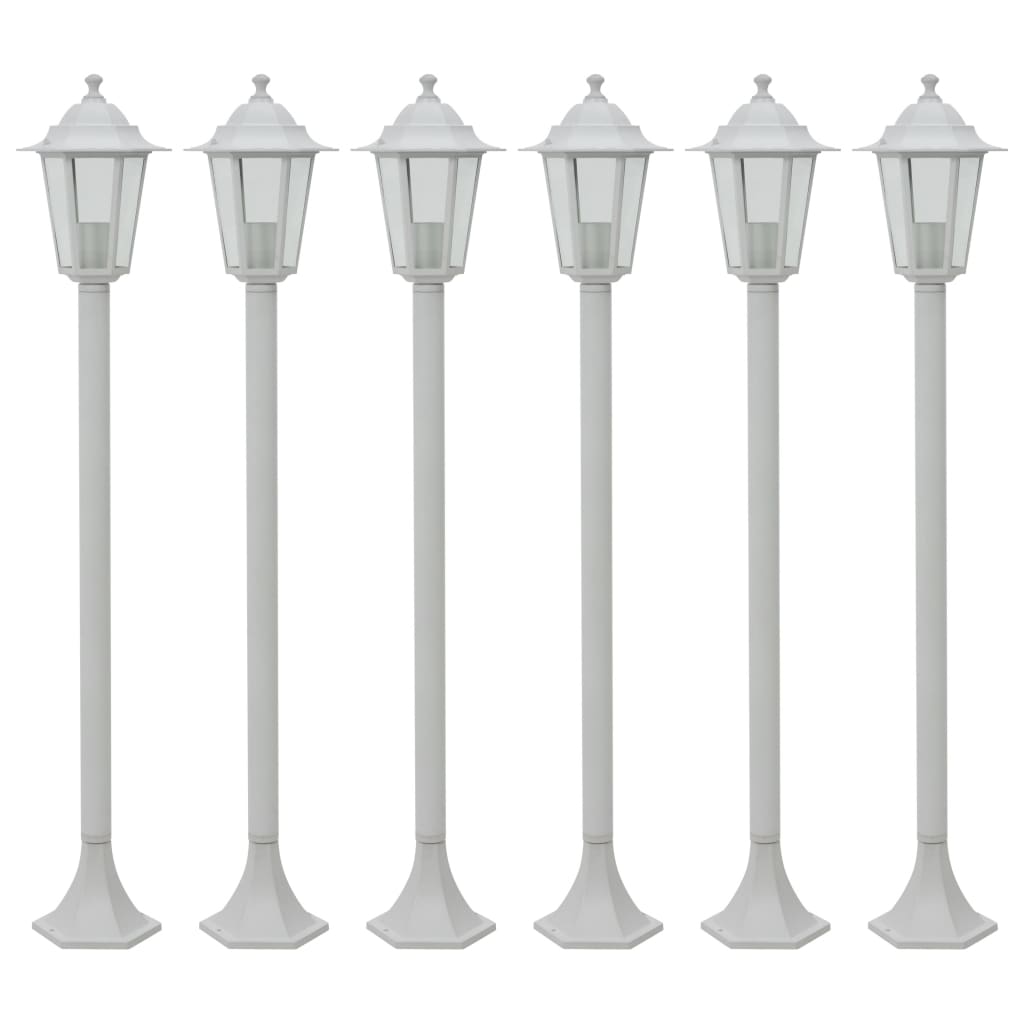 vidaXL Candeeiros de pé para jardim 6 pcs E27 110 cm alumínio branco