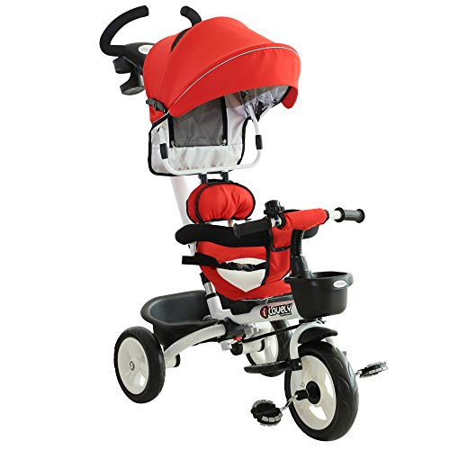 HOMCOM Triciclo Bebé Plegable 4 en 1 Trolley Trike Bicicletas para Niños +18 Mes Evolutivo Asiento Giratorio Capota Barra Desmontable Control Parental Juguete Aprendizaje
