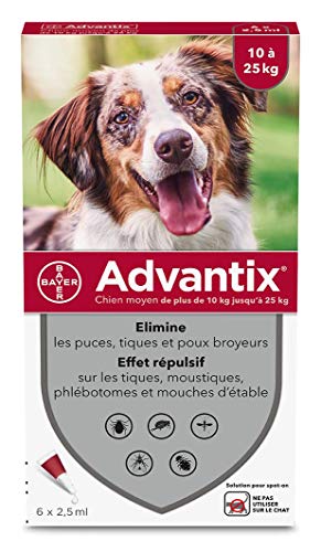 ADVANTIX Chien Moyen – Anti-Puces et Anti-Tiques – 10-25KG – 6 Pipettes