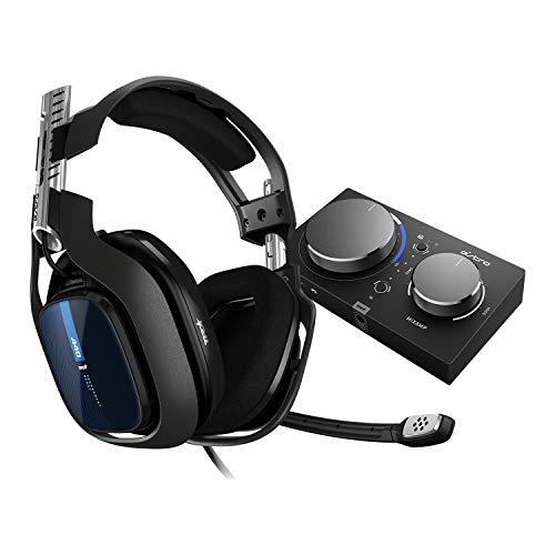 ASTRO Gaming A40 TR Auriculares Alámbricos y MixAmp Pro TR, 4ta Gen., ASTRO Audio V2, Dolby Audio, Micrófono Intercambiable, Control de Balance de Juego/Voz, para PS5, PS4, PC, Mac - Negro/Azul
