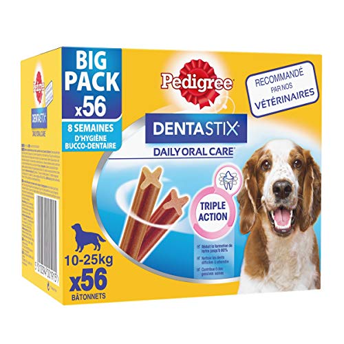 PEDIGREE Dentastix - Friandises pour Moyen Chien, 56 bâtonnets à mâcher pour l'hygiène bucco-dentaire (8 sachets de 7 Sticks)